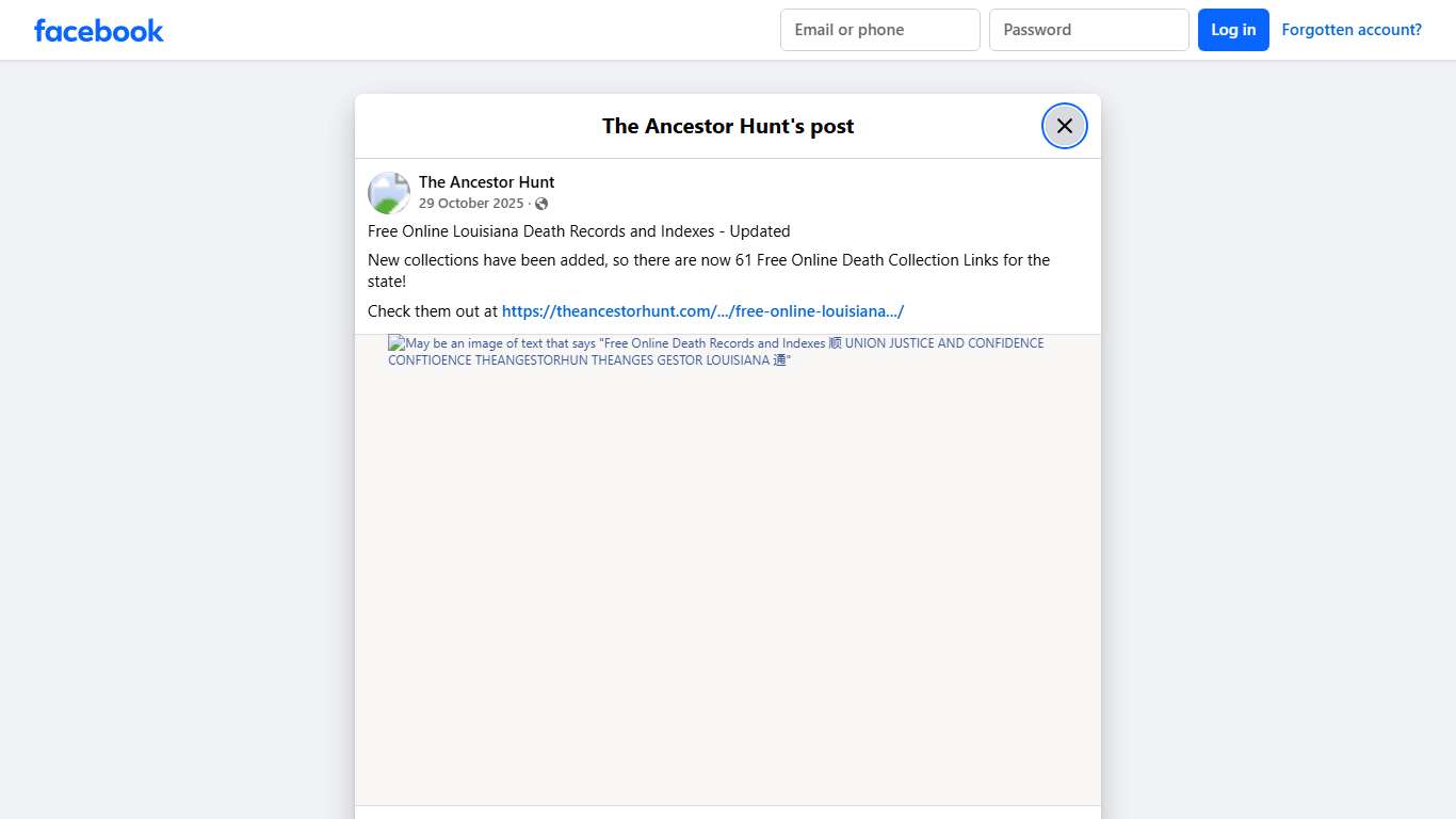 Free Online Louisiana Death Records... - The Ancestor Hunt | Facebook