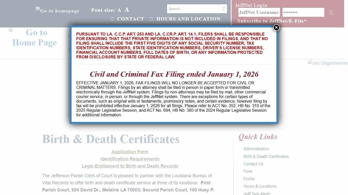 Birth & Death Certificates « Jefferson Parish Clerk of Court