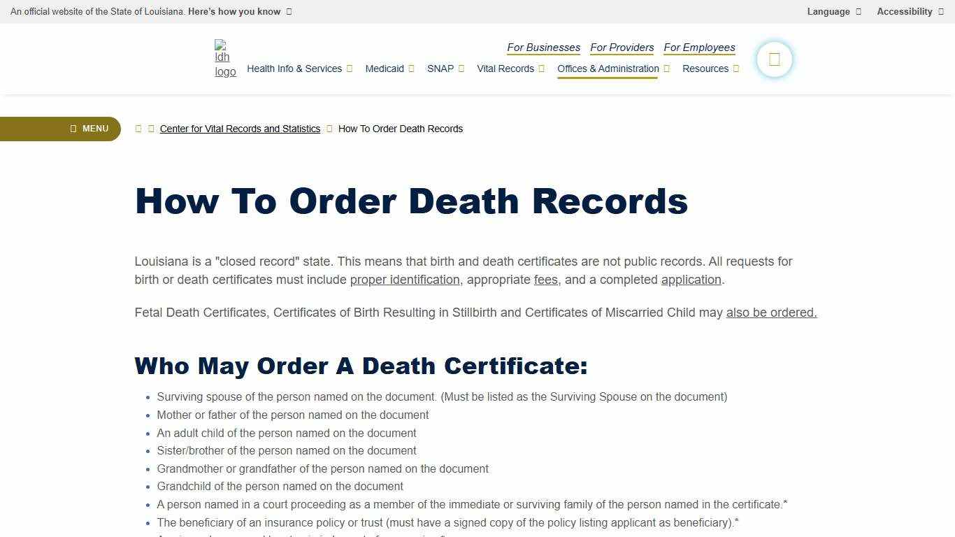 How To Order Death Records | Louisiana Department of Health