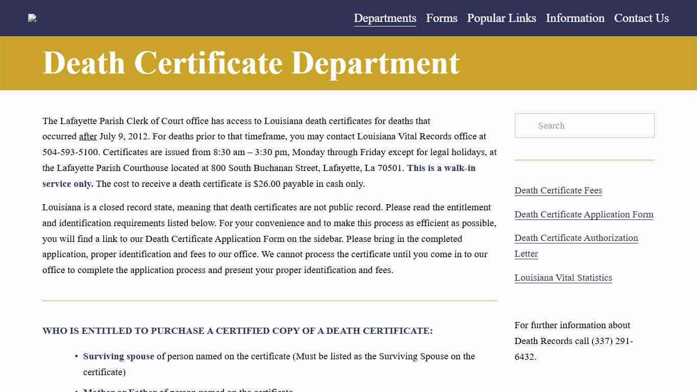 Death Certificate | Access Certified Death Records — Lafayette Parish Clerk of Court